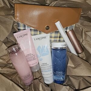 Lancome Beauty Collection with Tan and Plaid Makeup Bag